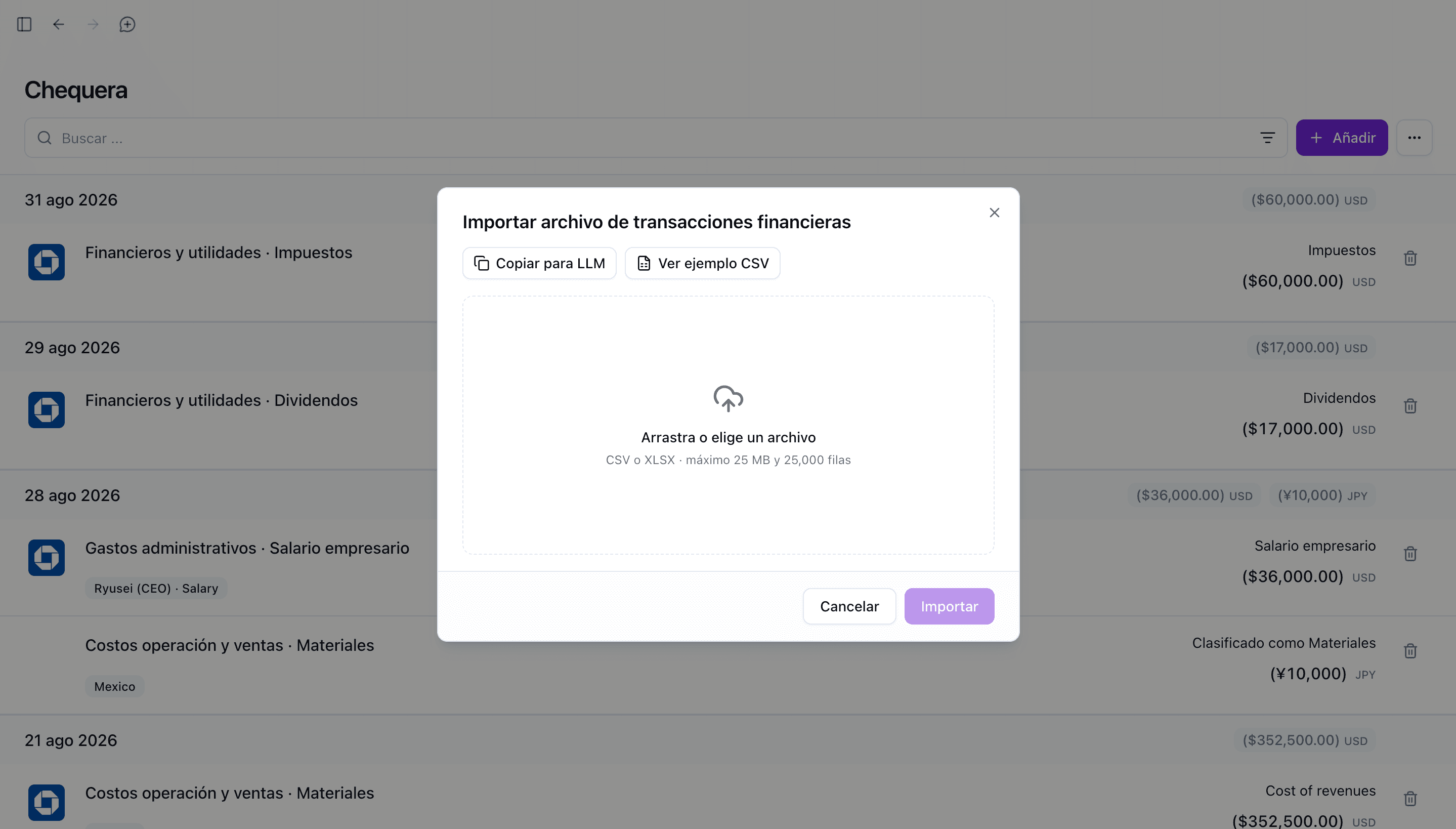 Hal v0.82 Copy for LLM transaction import dialog